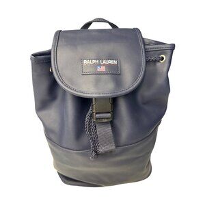 Ralph Lauren Navy Blue Mini Backpack With Adjustable Straps Drawstring Closure &